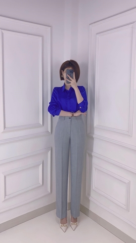 Áo Sơ mi lụa Satin Xanh tay dài - A0597