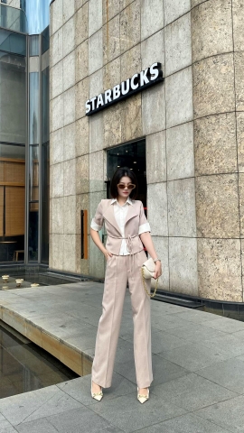 Áo Crop cổ sơ mi cách điệu hai lớp, hai màu xám trắng tay ngắn - A0630