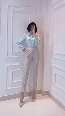 Áo Sơ mi lụa xanh mint - A0524