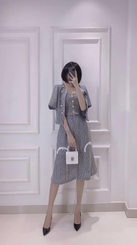 Váy chữ A phối túi viền - V0125
