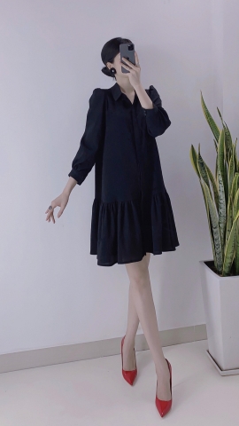 Đầm sơ mi Baby doll đen - D0204