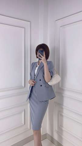 Áo khoác Blazer ngắn tay xám ghi - A0586