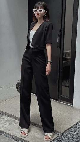 Áo Vest crop không lá cổ lai bầu cách tân màu Đen - A0634