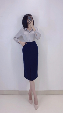 Váy bút chì dài xẻ trước - V0116