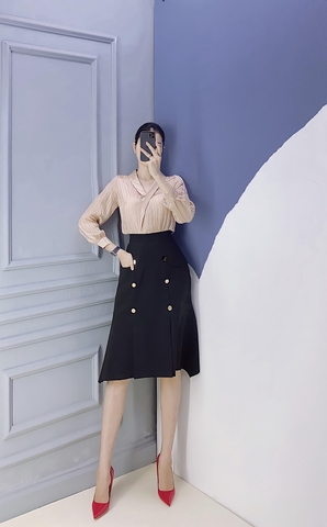 Váy chữ A form dài sáu nút - V0087