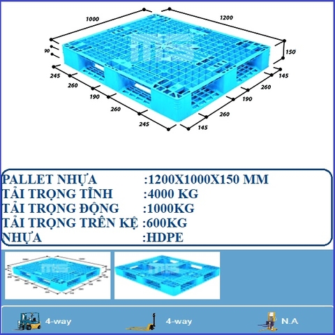 PALLET NHỰA MALAYSIA 1200X1000X150 MM