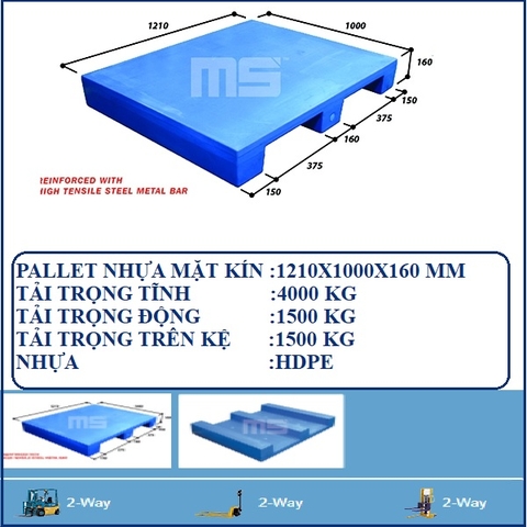 PALLET NHỰA MẶT KÍN 1210X1000X160 MM