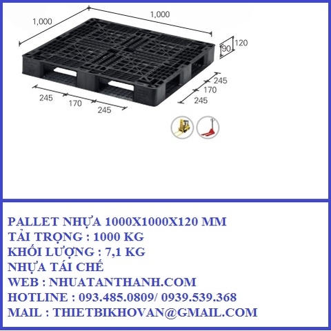 PALLET NHỰA 1000X1000X120 MM MÀU ĐEN