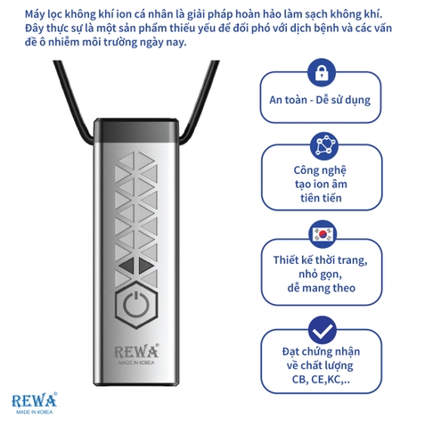 Máy Tạo Không Khí Ion Âm Cá Nhân Rewa RW-AP-PINK/SILVER Hàng Chính Hãng