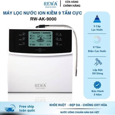 Máy Lọc Nước Ion Kiềm 9 Tấm Cực Rewa RW-AK-9000 - Hàng Chính Hãng - Bảo Hành 36 Tháng