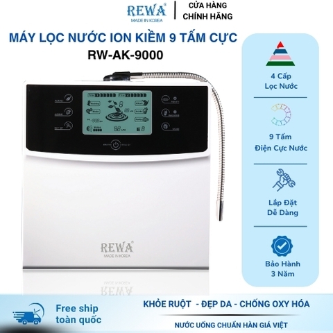 Máy Lọc Nước Ion Kiềm 9 Tấm Cực Rewa RW-AK-9000 - Hàng Chính Hãng - Bảo Hành 36 Tháng