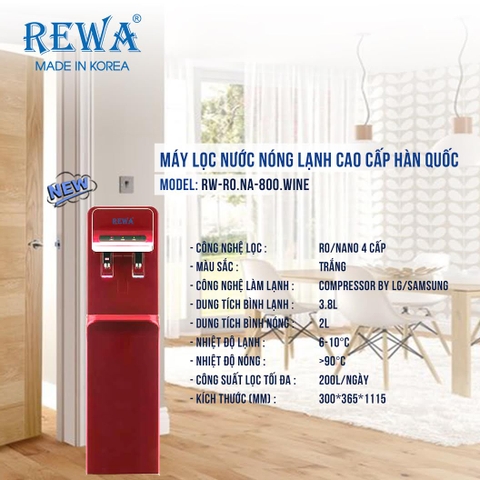 Máy Lọc Nước Nóng Lạnh Rewa RW-RO.NA-800 Hàng Chính Hãng