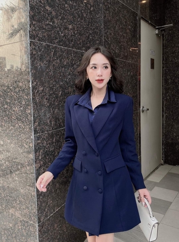 Đầm vest công sở tay dài phối túi