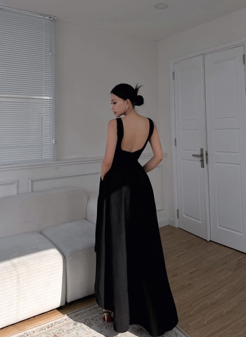 Đầm dáng xoè dài đuôi tôm kiểu hở lưng sang trọng Alvin Store 0733 (Đen)