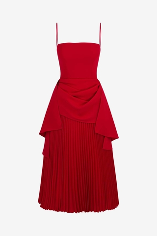 Đầm xòe cúp ngực hai dây xếp ly dự tiệc sang trọng Alvin Store 1584 (Đỏ)