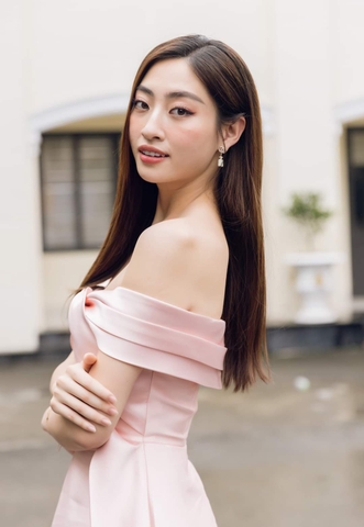 Đầm xòe dáng dài kiểu hở vai ngang nơ ngực dự tiệc Alvin Store 1594 (Hồng)