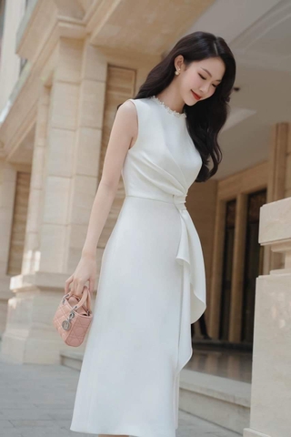 Đầm dự tiệc dáng xòe kiểu sát nách đính ngọc sang trọng Alvin Store 1597 (Trắng)