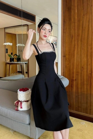 Đầm dự tiệc dáng xòe cúp ngực hai dây đính đá Alvin Store 1603