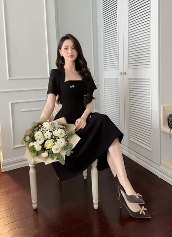 Đầm dự tiệc dáng xòe cúp tay con kèm nơ đá sang trọng Alvin Store 1605 (Đỏ)