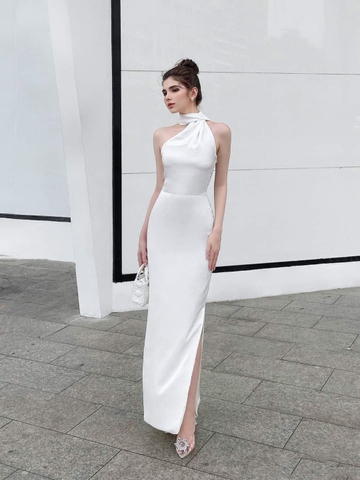 Đầm dự tiệc kiểu dạ hội dài choàng cổ xẻ tà sang trọng Alvin Store 1611 (Đen)