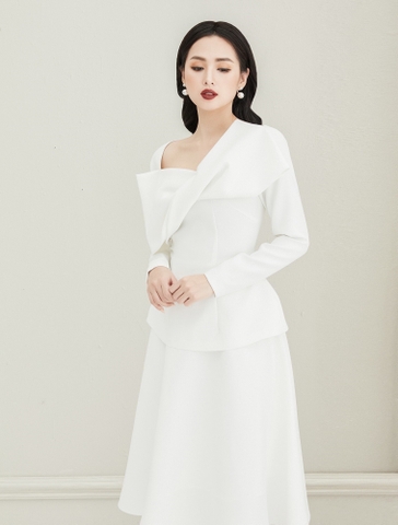 Set áo váy kiểu tay dài nơ váy xoè dài