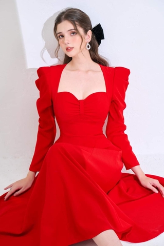 Đầm xòe dáng dài cúp ngực phối nơ tay dài Alvin Store 2934 (Trắng)