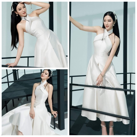 Đầm xòe dài cổ yếm xẻ tà dự tiệc Alvin Store 2936