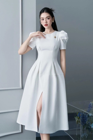 Đầm dự tiệc dáng xoè tay phồng xẻ tà sang trọng Alvin Store 2951