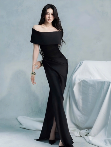 Đầm dự tiệc dáng dài vai ngang xếp ly eo sang trọng Alvin Store 2956