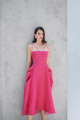 Đầm xòe dáng dài cúp ngực phối dây tùng phồng