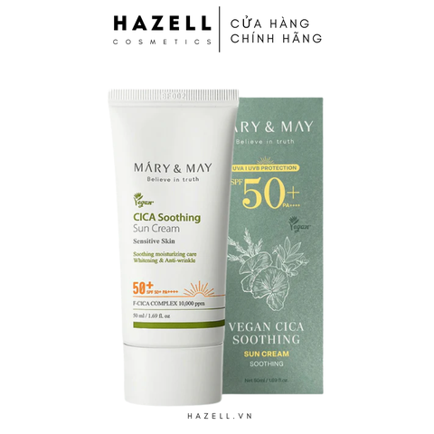 Kem chống nắng Mary&May Vegan CICA Soothing Sun Cream SPF50+ PA++++ 50ml - HNK
