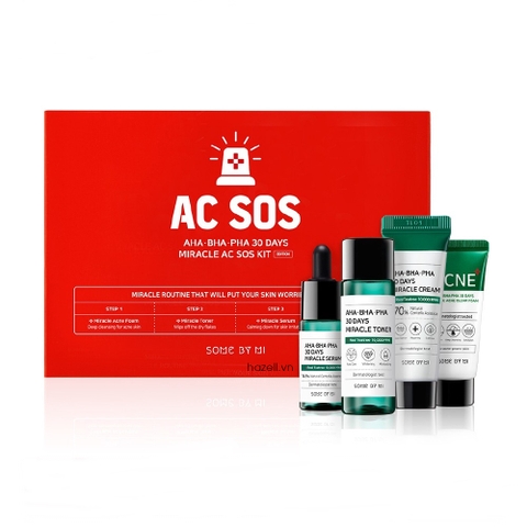 SET Trị mụn 4 món Some By Mi AHA-BHA-PHA 30 Days Miracle AC SOS Kit - HÀNG NHẬP KHẨU