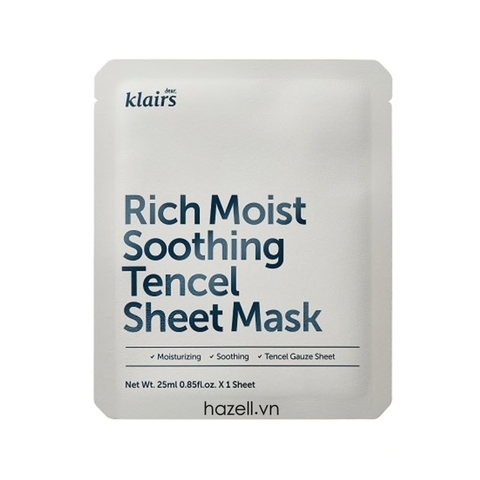 Mặt nạ Dear, Klairs Rich Moist Soothing Tencel Sheet Mask 25ml - HÀNG NHẬP KHẨU