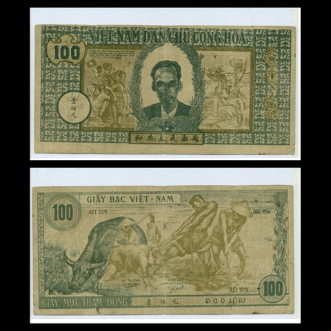100 Đồng 1947 Con Trâu Xanh (Bác Hồ nhỏ) Việt Nam Dân Chủ Cộng Hòa