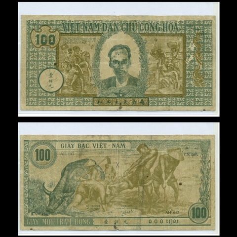 100 Đồng 1947 Con Trâu Xanh (Bác Hồ nhỏ) Việt Nam Dân Chủ Cộng Hòa