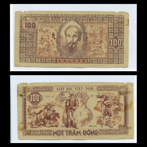 100 Đồng 1948 Một Trăm Đỏ  (Bác Hồ lớn) Việt Nam Dân Chủ Cộng Hòa