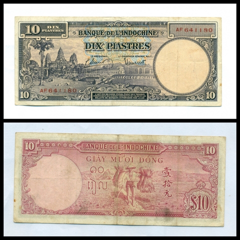 10 piastres, Đền Angcovat - Nông dân gánh rơm 1947 Đông Dương