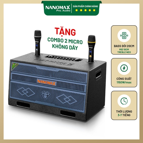 Loa Karaoke Xách Tay Nanomax X-220A Bass đôi 20cm 1150W Max