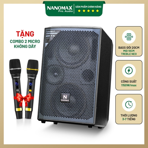 Loa Karaoke Nanomax X-8 Bass đôi 20cm 1150W Max Karaoke Bluetooth