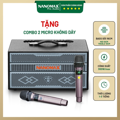 Loa Karaoke Xách Tay Nanomax K-03 Bass đôi 16cm 300W Max