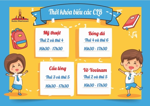 Thời khóa biểu các câu lạc bộ ngoại khóa