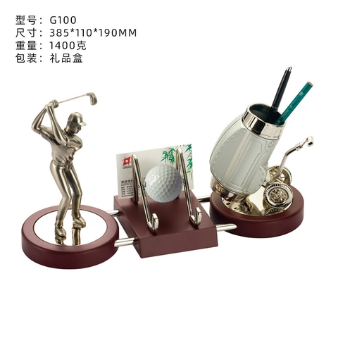 Bộ tượng golf kèm ống cắm bút túi golf để bàn G100