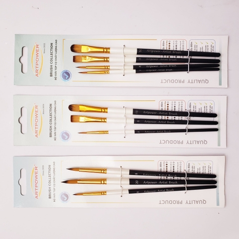 Bộ cọ ARTPOWER (đủ dáng) tập vẽ màu Nước, Acrylic, Gouache tô tượng, đất sét, số hóa