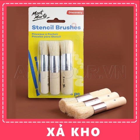 Bộ cọ vẽ đầu Dậm MONT MARTE Stencil lông Lợn cứng (3 cây) - [xả kho]