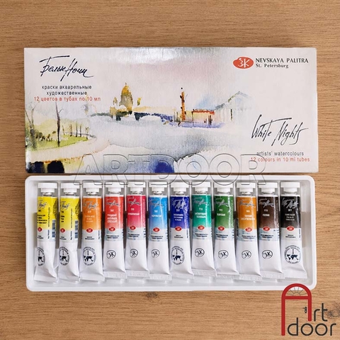 [HÀNG LỖI, THANH LÝ] Bộ màu Nước Tuýp WHITE NIGHTS 12 màu bị Móp nhẹ (hộp giấy)