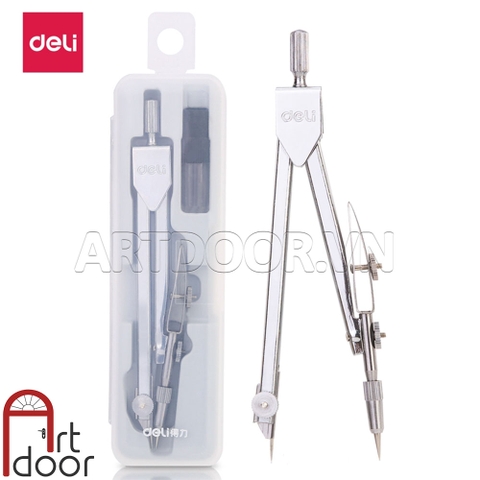 Bộ Compa vẽ kỹ thuật DELI thân thép gắn ngòi (2.0mm)