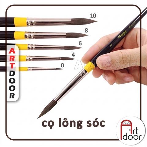 Cọ vẽ đầu Tròn màu nước HAPPY Pro lông Sóc