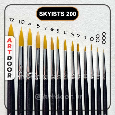 Cọ vẽ đầu Tròn SKYISTS (200) học vẽ trang trí màu nước, pentel poster, gouache