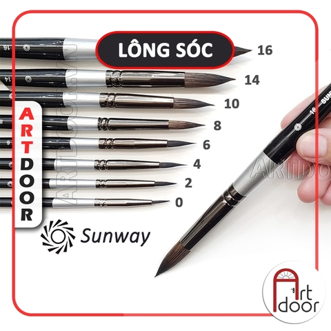 Cọ vẽ màu nước đầu Tròn SUNWAY Basic (B207) lông Sóc, thân Đen