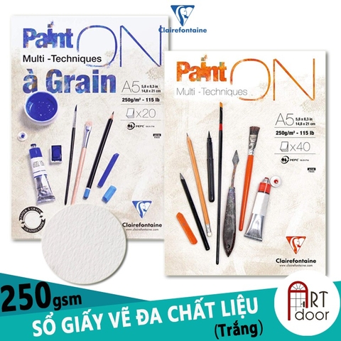 Sổ vẽ màu nước CLAIREFONTAINE Paint On Pad dạng sổ xé dày 250gsm (vân mịn/ nổi)